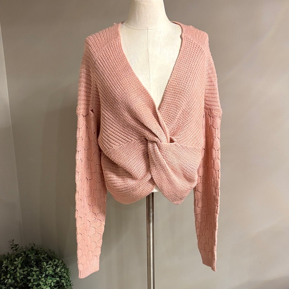 Fashion Nova YRIS Blush Twist Front crop knitted sweater XL V neck - Picture 4 of 13